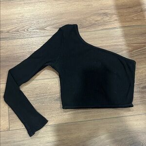 Black One-Shoulder Ribbed Top